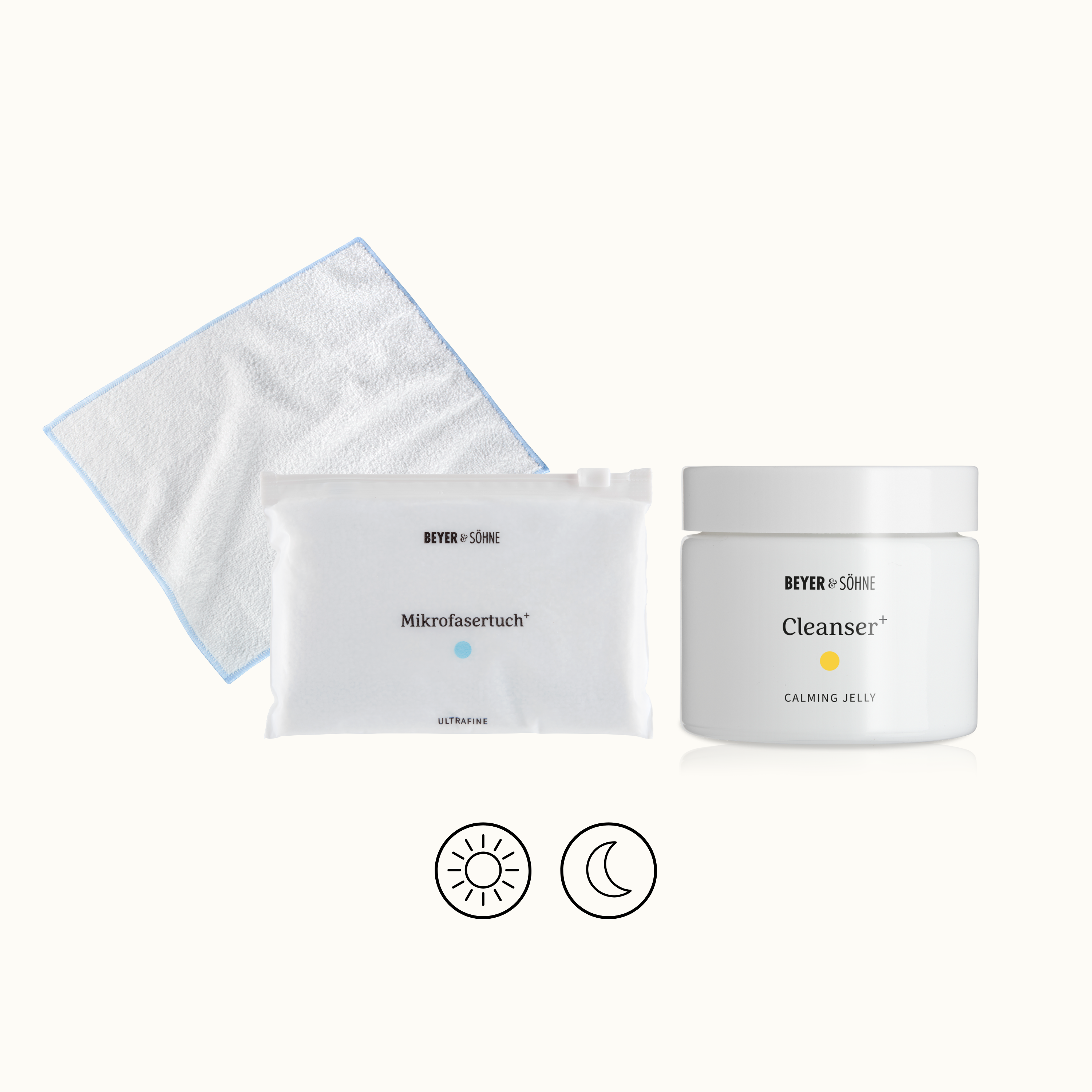 Mikrofasertuch und Cleanser von Beyer & Söhne zur Hautreinigung
